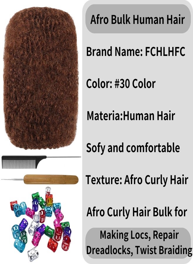 FCHLHFC Afro Kinky Curly Hair Afro Kinky 100% Bulk Natural Human Hair Braiding Hair for Dreadlocks, Locs Repair, Dreadlock Extensions, Twists, Braids 120g 8inch (Auburn) - Image 2